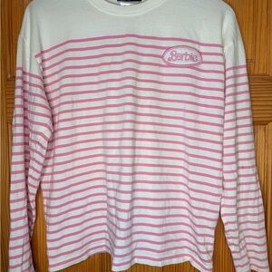 Zara Barbie Pink White Striped Long Sleeve Tee Barbiecore Womens Small